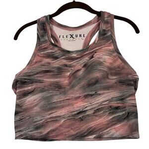 Flexure Bodywear Cropped Tank Top Size S Marbled Brown Pink Racerback Workout